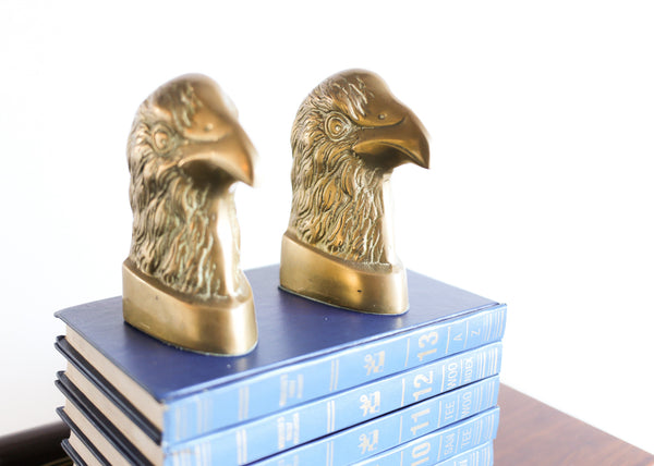 Vintage Solid Brass Eagle Head Figurine Bookends