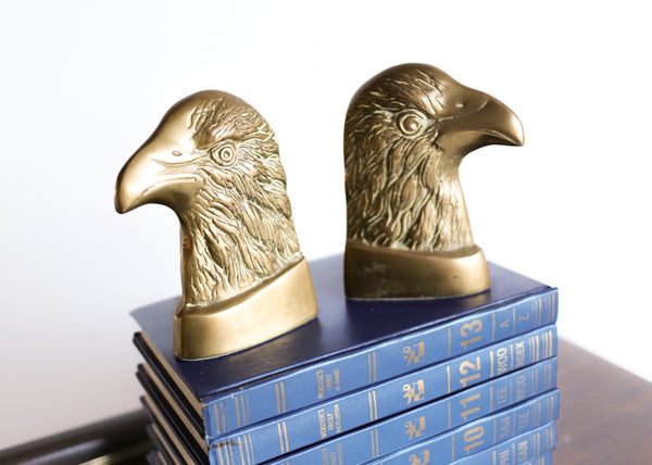 Vintage Solid Brass Eagle Head Figurine Bookends