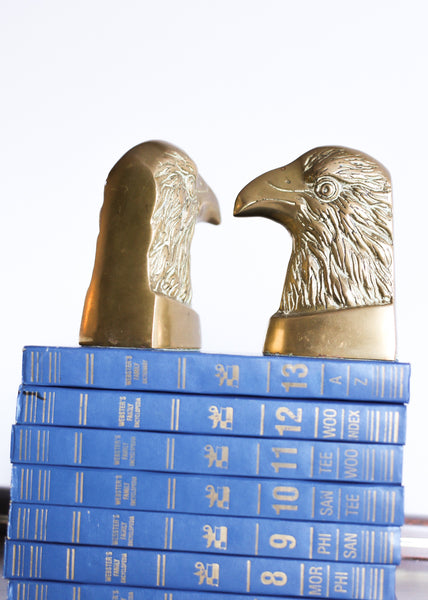 Vintage Solid Brass Eagle Head Figurine Bookends