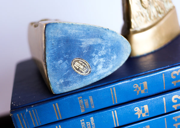 Vintage Solid Brass Eagle Head Figurine Bookends