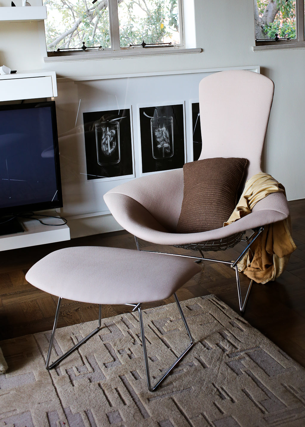 Original Harry Bertoia Bird Chair with Ottoman