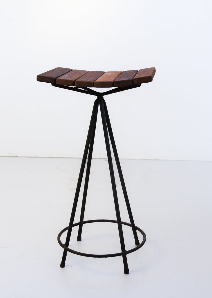 Three Wood and Steel Bar Stools