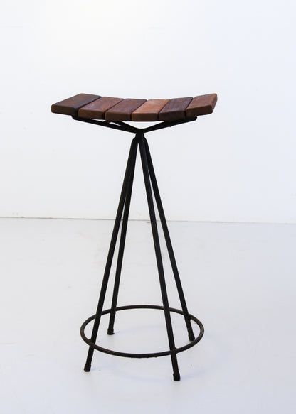 Three Wood and Steel Bar Stools