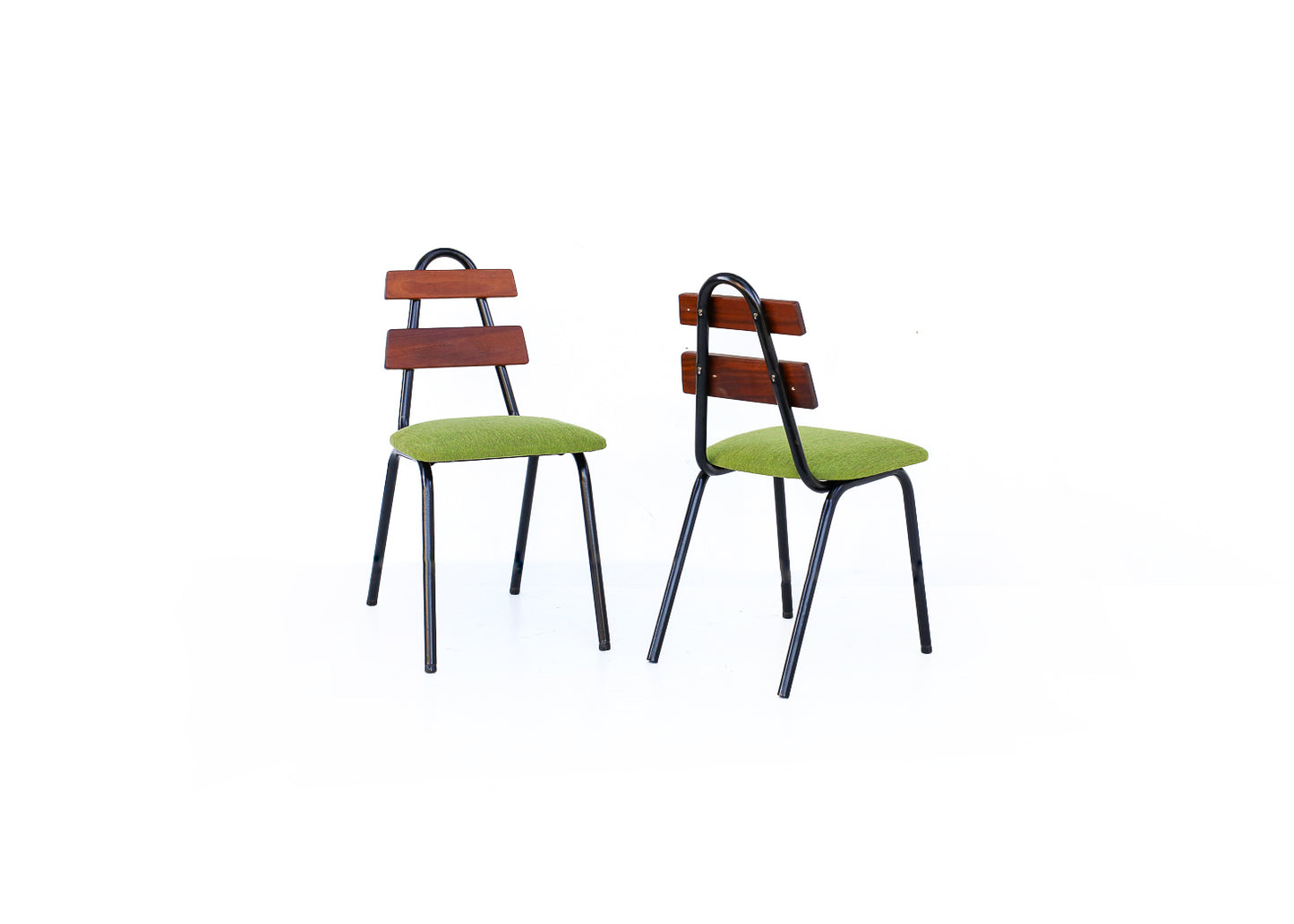 Two Steel and Slat-back Dining Chairs