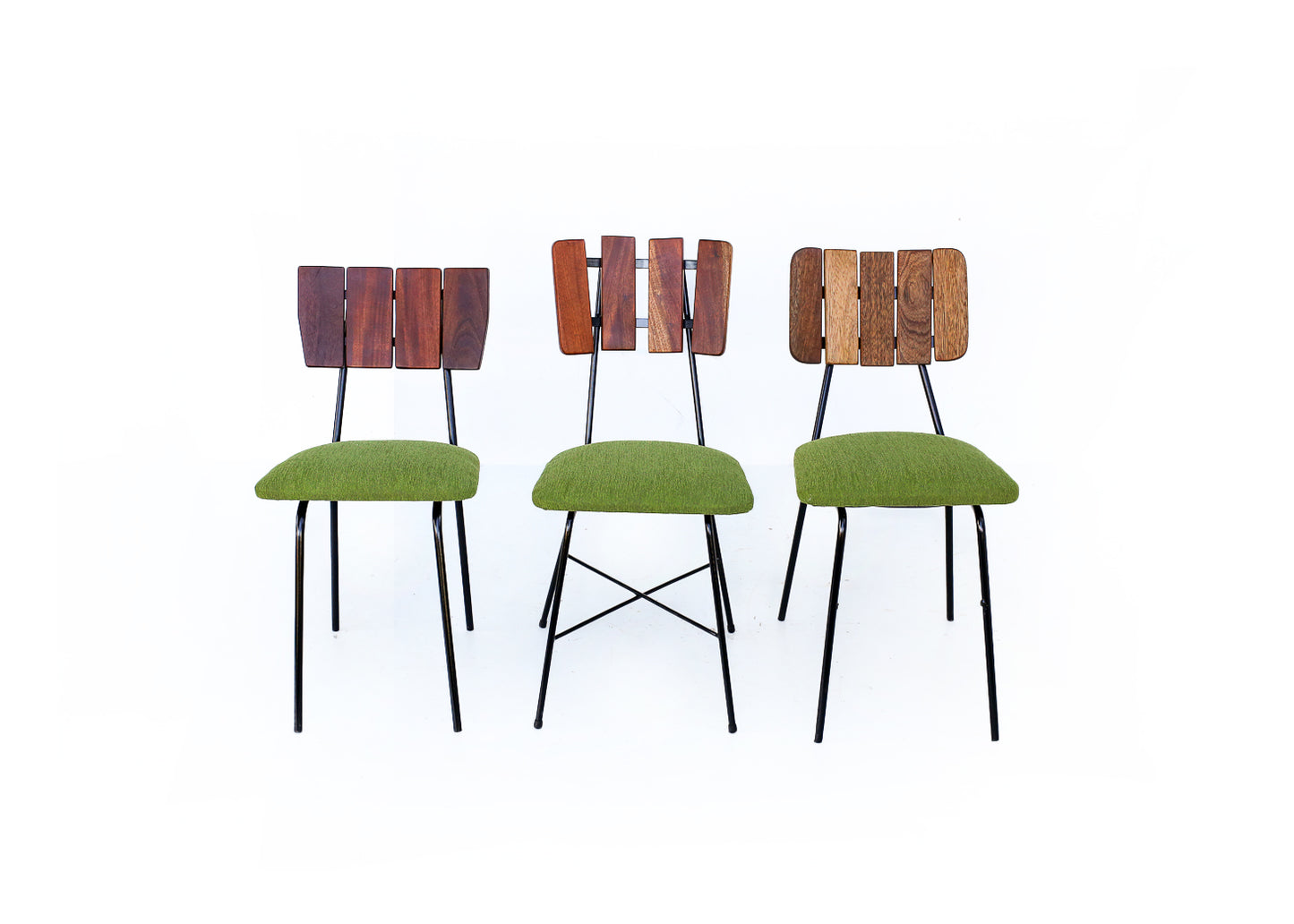 Three Steel and Slat-back Dining Chairs