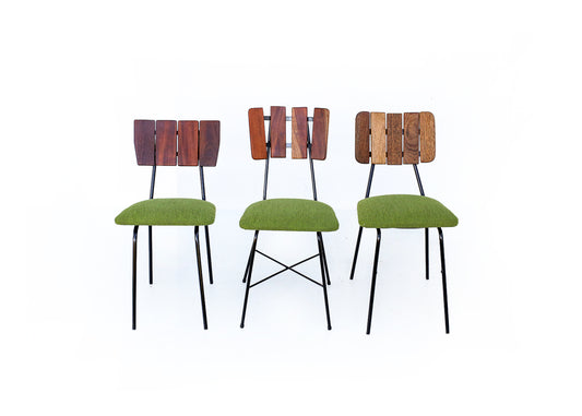 Three Steel and Slat-back Dining Chairs