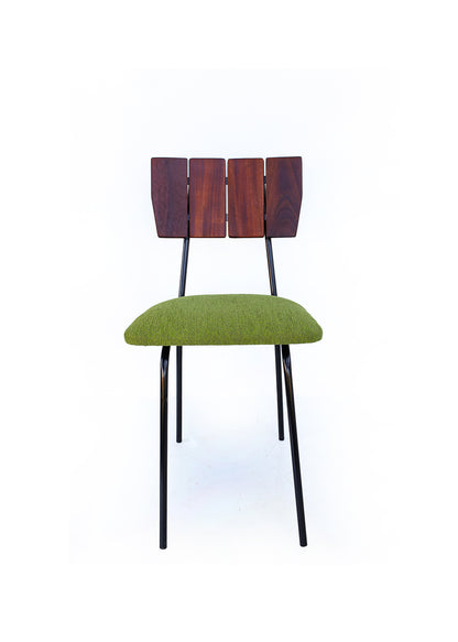 Three Steel and Slat-back Dining Chairs