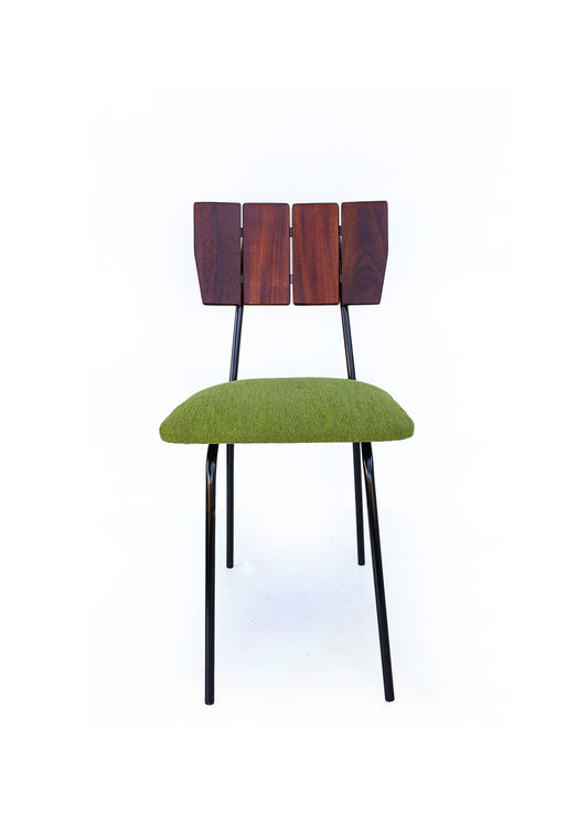Three Steel and Slat-back Dining Chairs