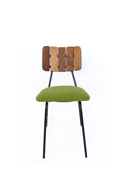 Three Steel and Slat-back Dining Chairs