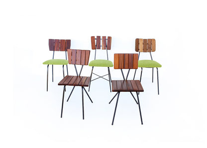 Two Steel and Slat-back Dining Chairs