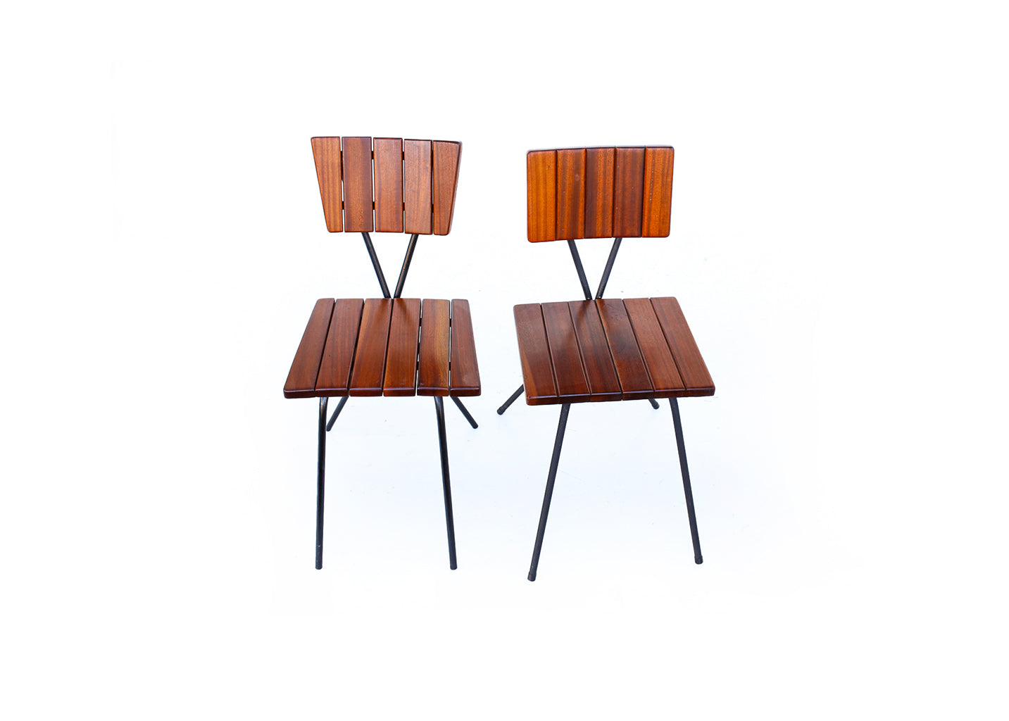 Two Steel and Slat-back Dining Chairs