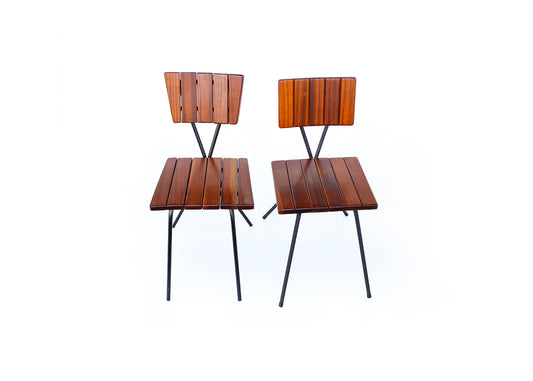 Two Steel and Slat-back Dining Chairs