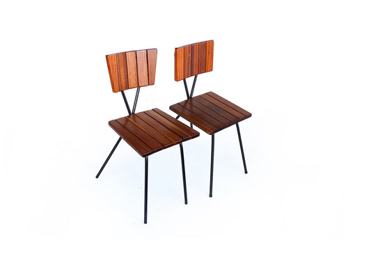 Two Steel and Slat-back Dining Chairs