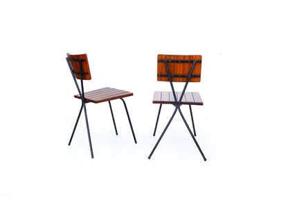 Two Steel and Slat-back Dining Chairs