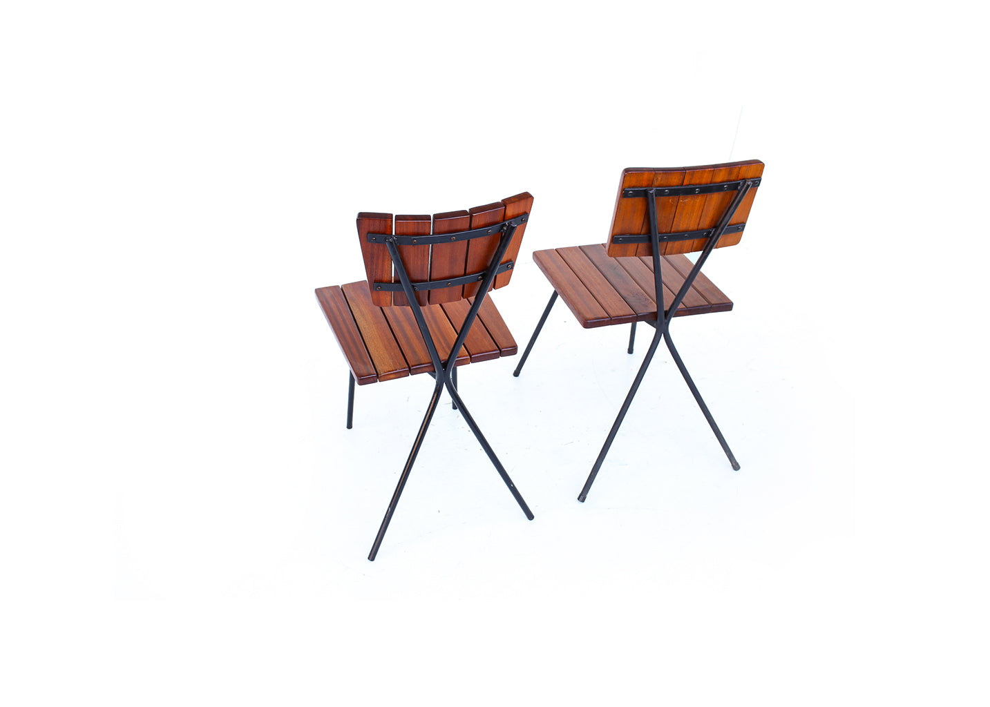 Two Steel and Slat-back Dining Chairs