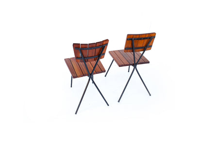 Two Steel and Slat-back Dining Chairs
