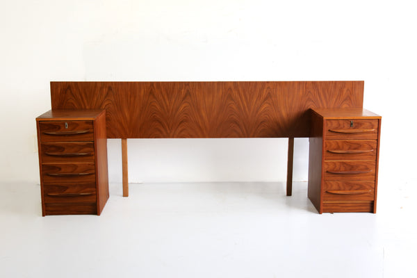 Mid-Century Queen Headboard with Two Drawer Pedestals