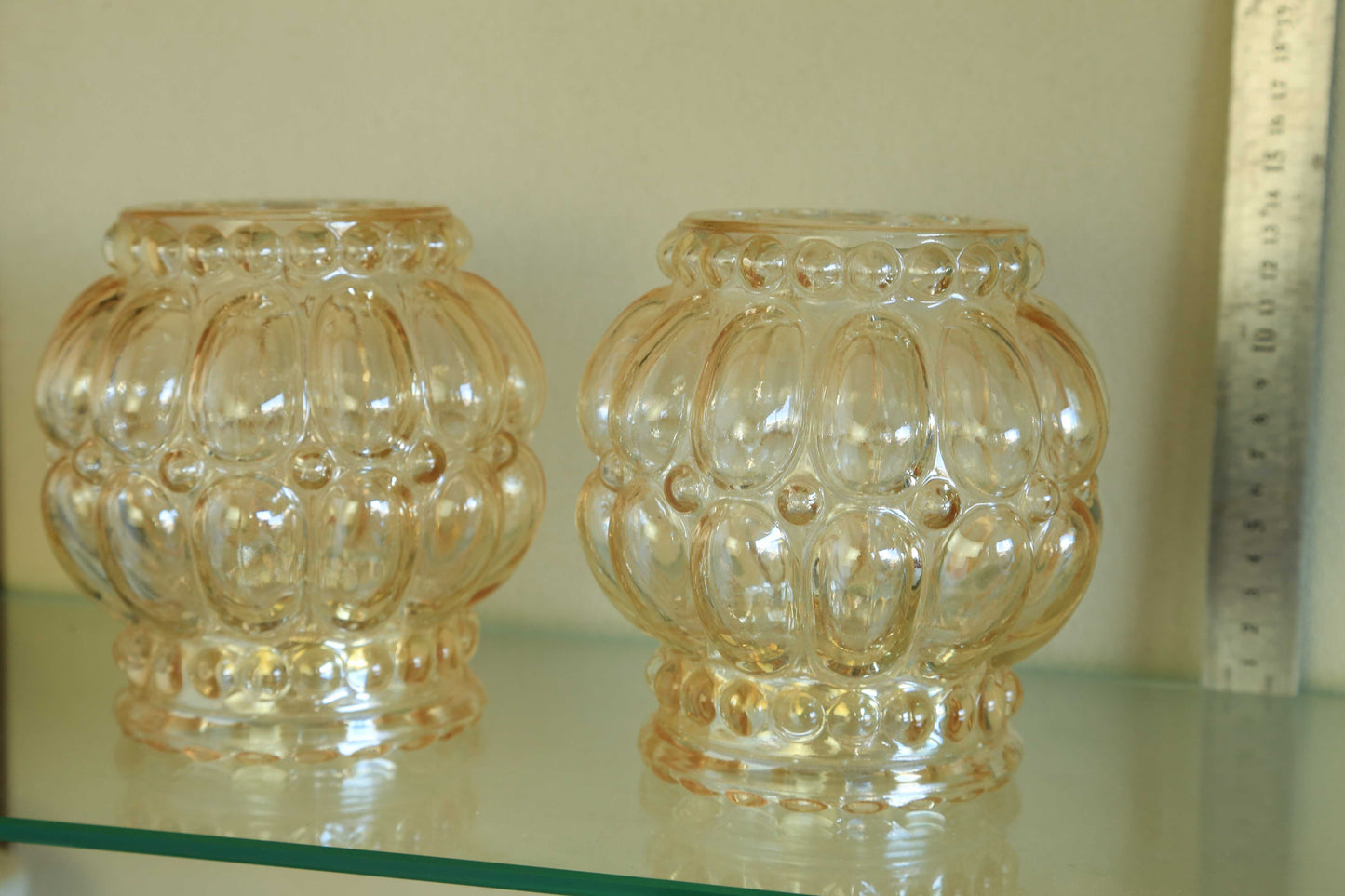 Pair of Amber Bubble Glass Shades