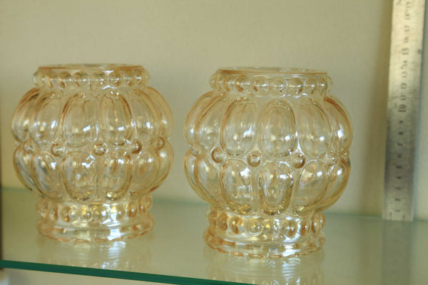 Pair of Amber Bubble Glass Shades