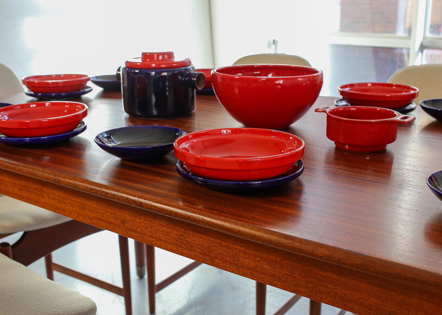 Vintage Red and Blue "Pottery Huizen" Crockery