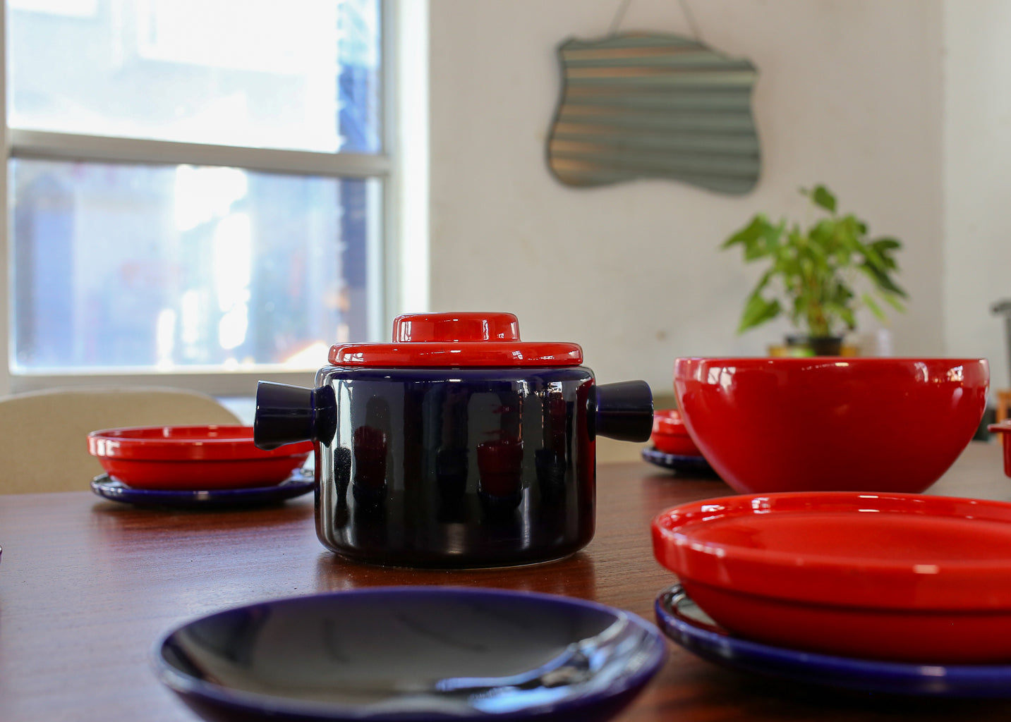 Vintage Red and Blue "Pottery Huizen" Crockery