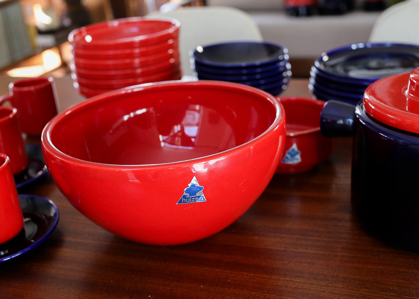 Vintage Red and Blue "Pottery Huizen" Crockery
