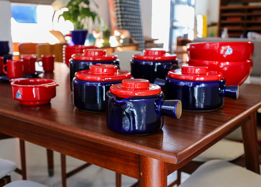 Vintage Red and Blue "Pottery Huizen" Crockery