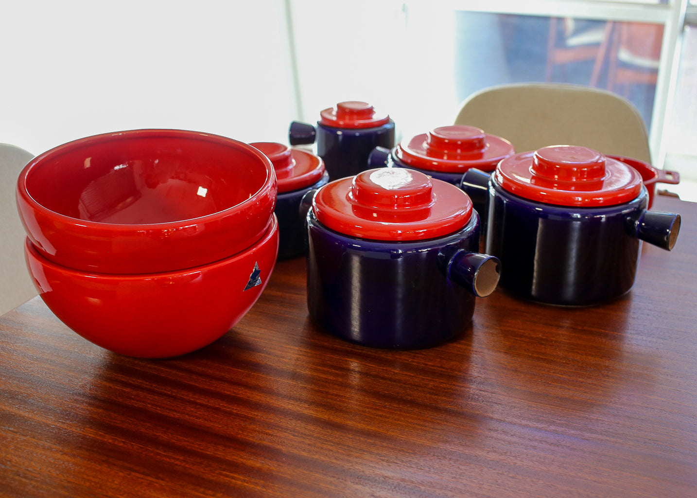 Vintage Red and Blue "Pottery Huizen" Crockery