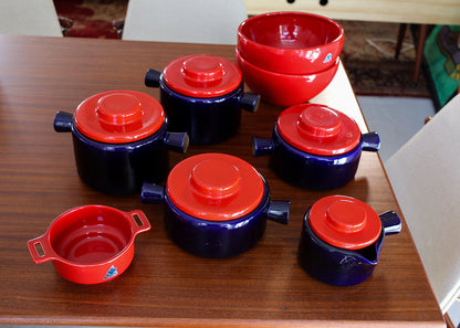 Vintage Red and Blue "Pottery Huizen" Crockery