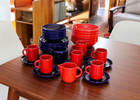 Vintage Red and Blue "Pottery Huizen" Crockery