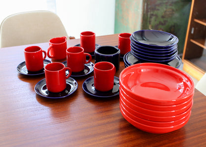 Vintage Red and Blue "Pottery Huizen" Crockery