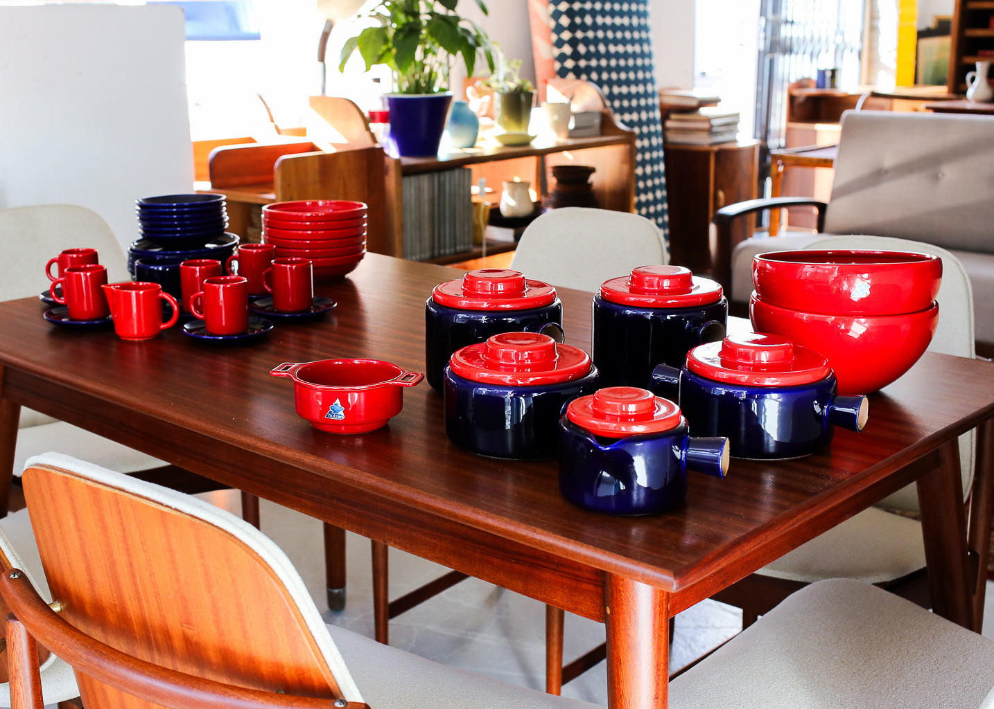 Vintage Red and Blue "Pottery Huizen" Crockery