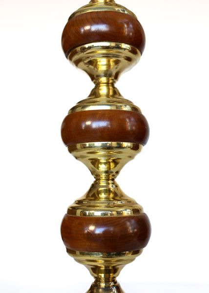Brass and Wood Mid-century Floor Lamp