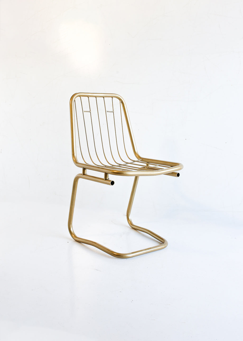 1970s Brass-Finish Dining Suite: Table and Four Wire Chairs