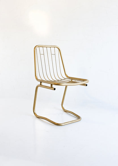 1970s Brass-Finish Dining Suite: Table and Four Wire Chairs
