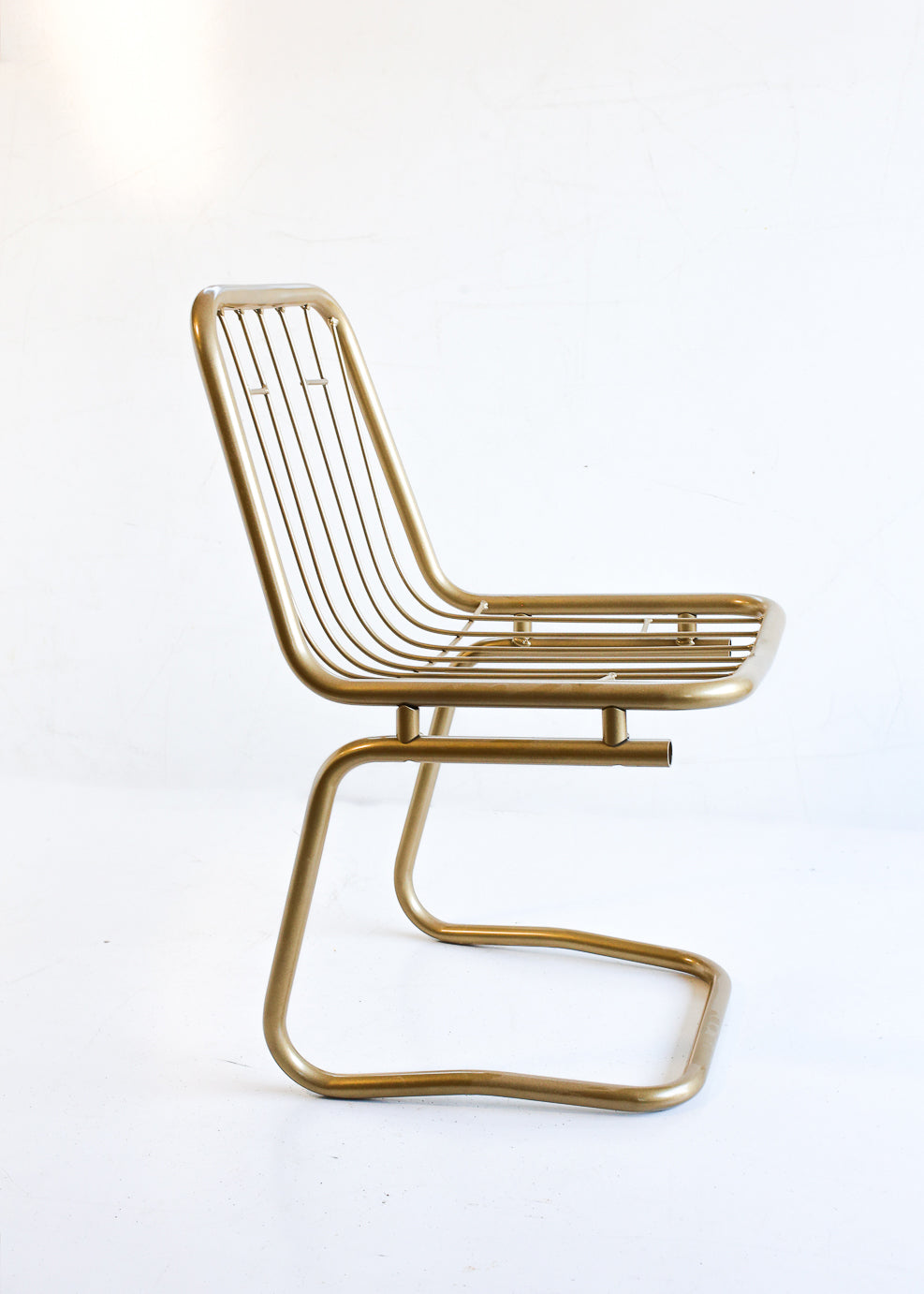1970s Brass-Finish Dining Suite: Table and Four Wire Chairs
