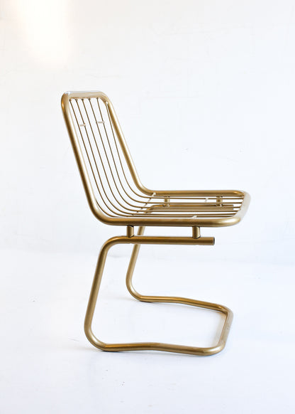 1970s Brass-Finish Dining Suite: Table and Four Wire Chairs