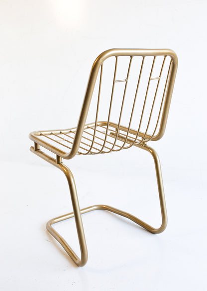 1970s Brass-Finish Dining Suite: Table and Four Wire Chairs