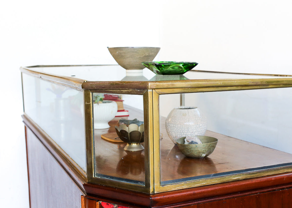 Art Deco Glass-Top Display Cabinet with Bakelite Inlay (two available)