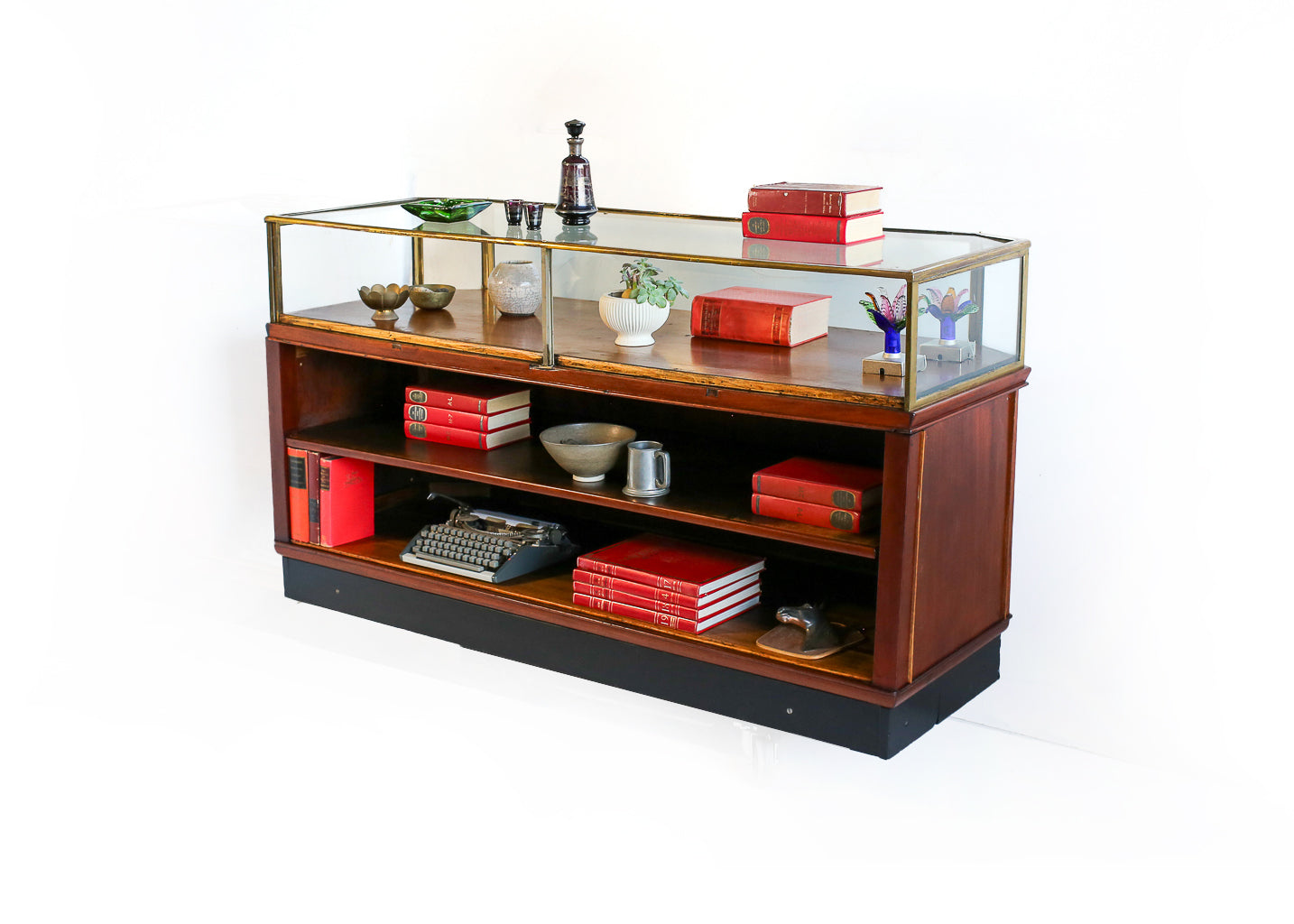 Art Deco Glass-Top Display Cabinet with Bakelite Inlay (two available)