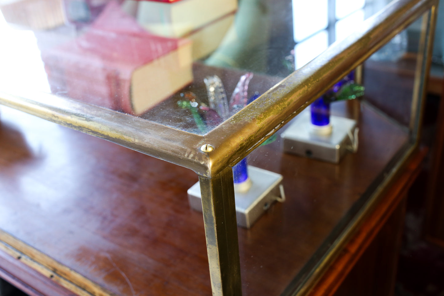 Art Deco Glass-Top Display Cabinet with Bakelite Inlay (two available)