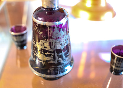 Amethyst Venetian Glass Decanter and Two Glasses