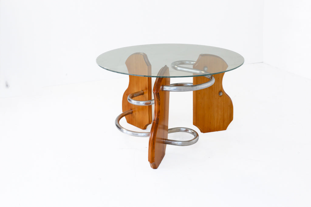 Art Deco Style Chrome, Wood and Glass Coffee Table