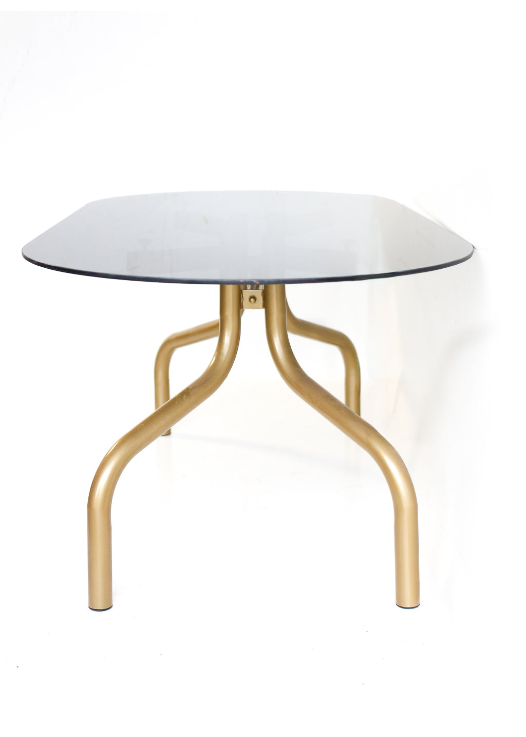1970s Brass-Finish Dining Suite: Table and Four Wire Chairs