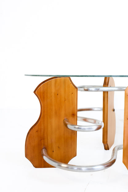 Art Deco Style Chrome, Wood and Glass Coffee Table