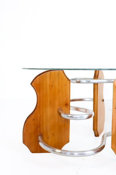 Art Deco Style Chrome, Wood and Glass Coffee Table