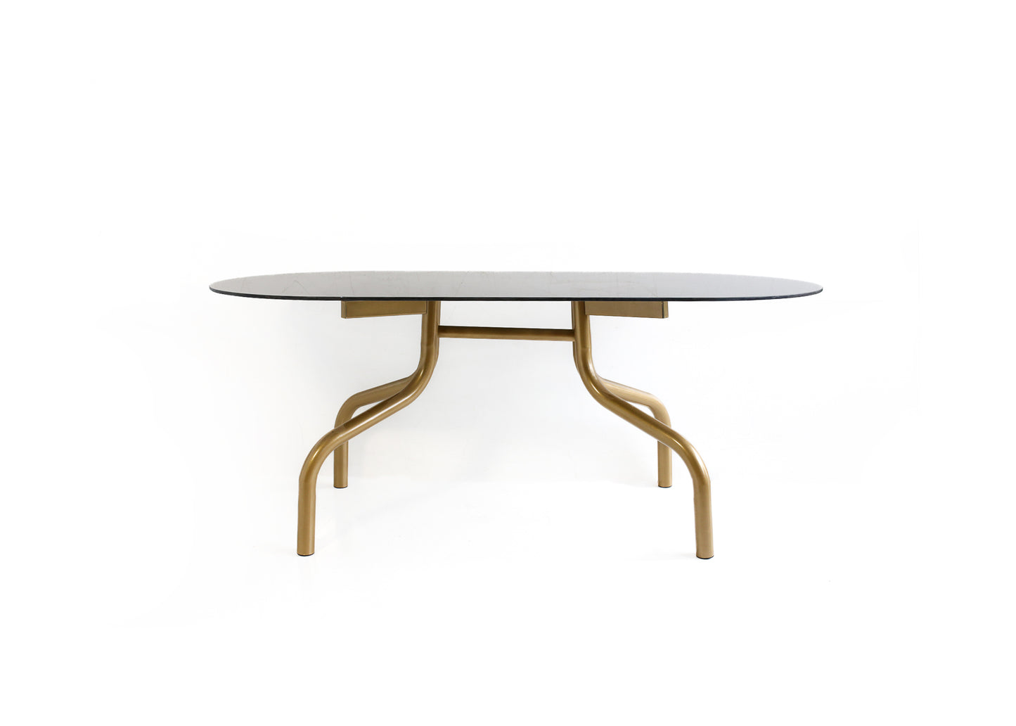 1970s Brass-Finish Dining Suite: Table and Four Wire Chairs