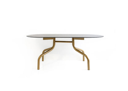 1970s Brass-Finish Dining Suite: Table and Four Wire Chairs