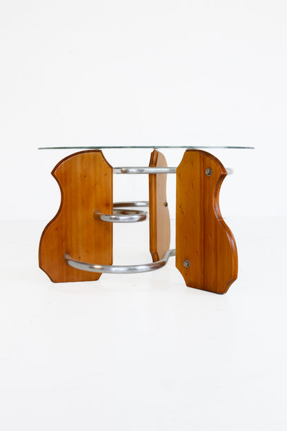 Art Deco Style Chrome, Wood and Glass Coffee Table