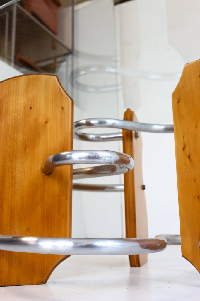 Art Deco Style Chrome, Wood and Glass Coffee Table